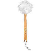 Shower Loofah on a Stick Body & Back Scrubber - Long Handled Mesh Bath Sponge Pouf Luffa Brush on a Stick with a Wood Handle for Men & Women - Easy Reach Body Wash & Lotion Applicator