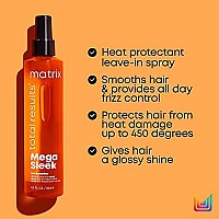 Matrix Total Results Mega Sleek Iron Smoother Defrizzing Leave-In Spray |Protects Against Heat Damage Leaving Hair Smooth & Frizz-Free | For All Hair Types | 8.5 Fl. Oz