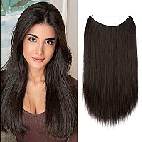 Sarla Black Brown Invisible Wire Hair Extensions Straight Long Synthetic Hairpieces 22 Inch Adjustable Transparent Headband For Women No Clip