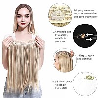 Sarla Black Brown Invisible Wire Hair Extensions Straight Long Synthetic Hairpieces 22 Inch Adjustable Transparent Headband For Women No Clip