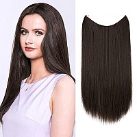 Sarla Invisible Wire Hair Extensions Dark Brown Straight 22 Inch Long Synthetic Hairpieces Adjustable Headband For Women No Clip