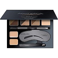 Aesthetica Brow Contour Kit 16-Piece Eyebrow Makeup Palette Set 6 Eyebrow Powders, 5 Eyebrow Stencils, Spoolie/Brush Duo, Tweezers, Eye Brow Wax, Highlighter - Unique Gifts For Women For Her Birthday