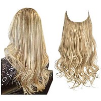 SARLA Hair Extensions Invisible Wire Dirty Blonde Highlight Wavy Curly Synthetic Hairpieces Balayage for Women Long 18 Inch Adjustable Headband No Clip