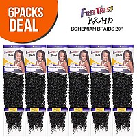 FreeTress Synthetic Hair Crochet Braids Bohemian Braids 20 (6-Pack, 1B)