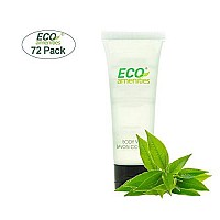 Eco Amenities Travel Size Body Wash - 72 Pack, 1 oz Small Tubes with Flip Cap, Green Tea Scent, Bulk Case of Individually Packaged Hotel Size Toiletries, Mini Body Wash for Guests of Airbnbs, BNBs, VRBO, Inns and Hotels