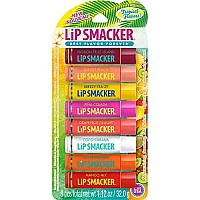 Lip Smacker Flavored Lip Balm Tropic Fever Pack of 8, Passion Fruit, Peach, Breezey-Teazey, Pina Colada, Grapefruit, Coca Cabana, Tangerine, Mango, Clear, 1.12 Ounce (Pack of 8)