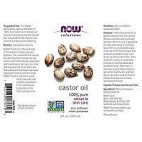 Now Solutions, Castor Oil, 100% Pure Versatile Skin Care, Multi-Purpose Skin Softener, 4-Ounce, Transparent (7679)