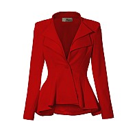 Women Double Notch Lapel Office Blazer JK43864 1073T RED 1X