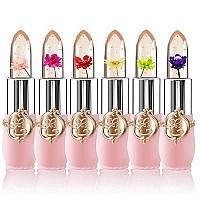 6 Pcs/Set Flower Jelly Lipstick Set Temperature Change Moisturizer Flower Lip Stick Long Lasting Nutritious Lip Balm Magic Color Change Lip Gloss