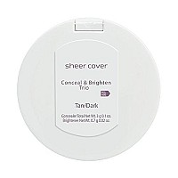 Sheer Cover Studio Conceal & Brighten Concealer- Highlight Trio Tan/Dark Shade Two-Toned Concealers Shimmering Highlighter Tan/Dark Shade with Concealer Brush