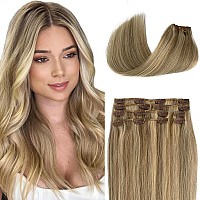 clip in Hair Extensions Human Hair Blonde Highlight Real Hair clip in Extensions for White Women 15 Inch Short Straight Beige Blonde Bleach Blonde Remy Hair Extensions 70grams 7pcs