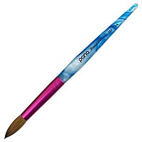 PANA USA Acrylic Nail Brush Pure Kolinsky Hair Acrylic White Swirl Blue Handle with Pink Ferrule Round Shaped - Size 16