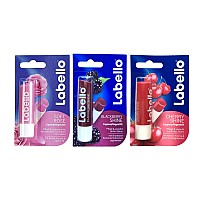 Labello Soft Rose, Labello Blackberry Shine, Labello cherry Shine Lip Balm Bundle