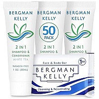 BERGMAN KELLY Rectangle Soap Bars, 2in1 Shampoo & Conditioner 2-Piece Set (White Tea, 1 oz each, 100 pc), Delight Your Guests with Revitalizing & Refreshing Sanitary Toiletries & Hotel Amenities