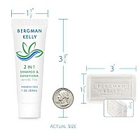 BERGMAN KELLY Rectangle Soap Bars, 2in1 Shampoo & Conditioner 2-Piece Set (White Tea, 1 oz each, 100 pc), Delight Your Guests with Revitalizing & Refreshing Sanitary Toiletries & Hotel Amenities