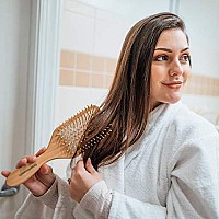 Wooden Bristle Paddle Hair Brush | Length 10.25 Width 3.5| Large Flat Natural Eco Friendly Wood Handle Hairbrush for Men & Women with Thick, Curly, Wavy Long Hair