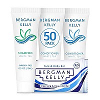 BERGMAN KELLY Rectangular Hotel Soap Bars, Shampoo & Conditioner 3-Piece Set (0.5 oz each, 150 pc, White Tea), Delight Guests w/Revitalizing & Refreshing Mini Travel Toiletries & Bulk Amenities