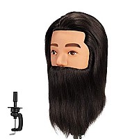 Hairginkgo 100% Human Hair Male Mannequin Head with Beard, cosmetology Mannequin Training Head (black)