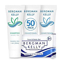 BERGMAN KELLY Rectangular Hotel Soap Bars, Shampoo & Conditioner 3-Piece Set (1 oz each, 150 pc, White Tea), Delight Guests with Revitalizing & Refreshing Mini Travel Toiletries & Bulk Amenities