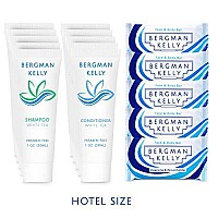 BERGMAN KELLY Rectangular Hotel Soap Bars, Shampoo & Conditioner 3-Piece Set (1 oz each, 150 pc, White Tea), Delight Guests with Revitalizing & Refreshing Mini Travel Toiletries & Bulk Amenities