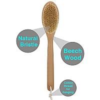 Bath Body Brush Long Handle Wooden Shower Brush with Natural Bristles