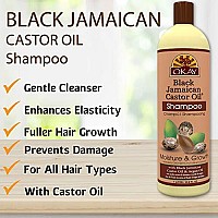 Okay | Black Jamaican Castor Oil Moisture Growth Shampoo | For All Hair Types & Textures | Moisturize & Regrow Hair | With Argan Oil | Free Of Paraben, Silicone, Sulfate , White , 33 Oz