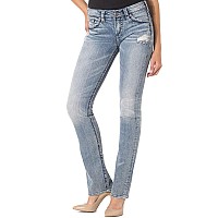 Silver Jeans co Womens Suki Mid Rise Slim Bootcut Jeans, Light Wash Indigo, 32W x 35L