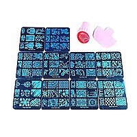 Finger Angel 10Pcs Nail Plates +1 Nail Stamper + 1 Nail Scraper Nail Art Image Stamp Stamping Plates Manicure Template Nail Art Tools (A1-10)