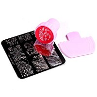 Finger Angel 10Pcs Nail Plates +1 Nail Stamper + 1 Nail Scraper Nail Art Image Stamp Stamping Plates Manicure Template Nail Art Tools (A1-10)