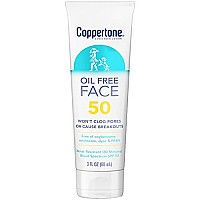 Coppertone Face Sunscreen SPF 50, Oil Free Sunscreen for Face, Water Resistant SPF 50 Sunscreen Face Lotion, Travel Size Sunscreen, 3 Fl Oz Tube