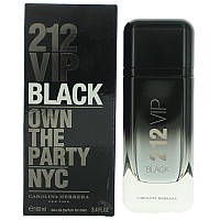 Carolina Herrera 212 Vip Black Fragrance For Men - Energetic And Spicy Scent - Notes Of Lavender, Black Vanilla Husk And Musk - Skin Friendly - Aromatic Fougere Fragrance - Edp Spray - 3.4 Oz