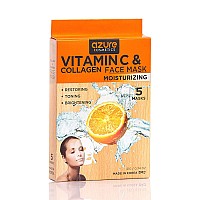 Azure Vitamin C & Collagen Moisturizing Facial Mask- Anti Aging, Deeply Moisturizing & Firming - Brightening Mask, Improves Elasticity - Skin Care Made In Korea - 5 Pack