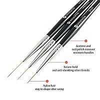 Winstonia Striping Nail Art Brushes For Long Lines, Details, Fine Designs 3 Pcs Striper Brushes Set - Amazing Trio