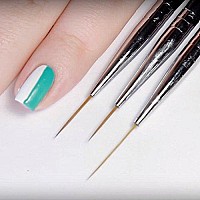 Winstonia Striping Nail Art Brushes For Long Lines, Details, Fine Designs 3 Pcs Striper Brushes Set - Amazing Trio