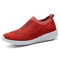 konhill Womens Lightweight casual Walking Athletic Shoes Breathable Mesh Work Slip-on Sneakers 9 US Red