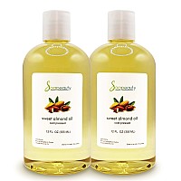 Soapeauty Sweet Almond Oil cold Pressed Refined 100% Pure Sweet Almond oil Available in Bulk carrier for Essential Oils, Almond oil for Skin, Face, and Hair, Soap Making (24 fl oz 2 * 12 fl oz)