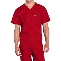 cherokee Men Scrubs Top Workwear Professionals Tuckable V-Neck Plus Size WW675, 2XL, Red