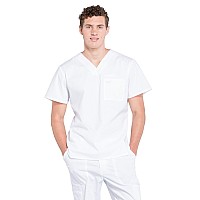 cherokee Men Scrubs Top Workwear Professionals Tuckable V-Neck Plus Size WW675, 5XL, White