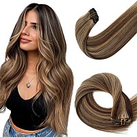 Human Hair Extensions clip ins Medium Brown Mixed caramel Blonde clip in Hair Extensions 427 Blonde Highlights Real Hair Extensions clip in Human Hair for Women 70grams 7pcs