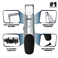 Wahl Groomsman Rechargeable Beard Trimming kit for Mustaches, Nose Hair, and Light Detailing and Grooming with Bonus Wet/Dry Electric Nose Trimmer - Model 5622v