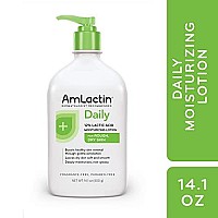 AmLactin Daily Moisturizing Lotion for Dry Skin - 14.1 oz Pump Bottle - 2-in-1 Exfoliator and Body Lotion with 12% Lactic Acid, Dermatologist-Recommended Moisturizer for Soft Smooth Skin