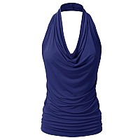 EIMIN Womens casual Halter Neck Draped Front Sexy Backless Tank Top Navy 3XL