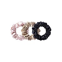 Slip Silk Large Scrunchies in Black, Pink, and caramel - 100% Pure 22 Momme Mulberry Silk Scrunchies for Women - Hair-Friendly + Luxurious Elastic Scrunchies Set (3 Scrunchies)