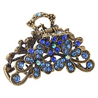 Fashion Vintage Rhinestone Metal Alloy Fancy Hair Claw Jaw Clips Pins - Retro Chic Hair Updo Grip Hair Catch Barrette Hair Accessories For Women (Blue)