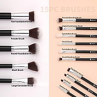 Ducare Makeup Brushes Set 15 Piece Makeup Brush Set With Bag Kabuki Foundation Blending Blush Eyeliner Shadow Brow Concealer Lip Brushes Kit Black