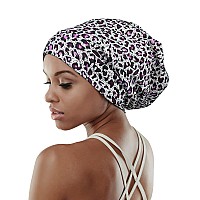 Focuscare Satin cap for Black Women Frizzy Hair Beanie curly Headwear Sleep Hats White with Black