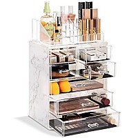 Sorbus Clear Cosmetic Makeup Organizer - Make Up & Jewelry Storage, Case & Display - Spacious Design - Great Holder for Dresser, Bathroom, Vanity & Countertop (3 Large, 4 Small Drawers) [Marble Print]