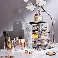 Sorbus Clear Cosmetic Makeup Organizer - Make Up & Jewelry Storage, Case & Display - Spacious Design - Great Holder for Dresser, Bathroom, Vanity & Countertop (3 Large, 4 Small Drawers) [Marble Print]