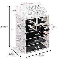 Sorbus Clear Cosmetic Makeup Organizer - Make Up & Jewelry Storage, Case & Display - Spacious Design - Great Holder for Dresser, Bathroom, Vanity & Countertop (3 Large, 4 Small Drawers) [Marble Print]