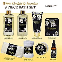 Fathers Day Gift Basket for Men, Bath and Body Gift Basket for Women and Men - Orchid & Jasmine Home Spa Set With Body Scrubs, Lotions, Oils, Gels and More - Care Package for Women & Men - 9 Piece Set